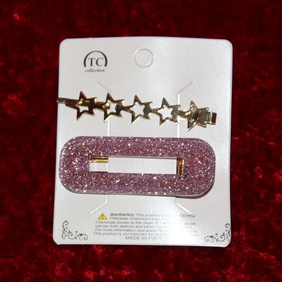 Glitter Resin & Stars Barrettes "Love" HairPin Set - Picture 4 of 7